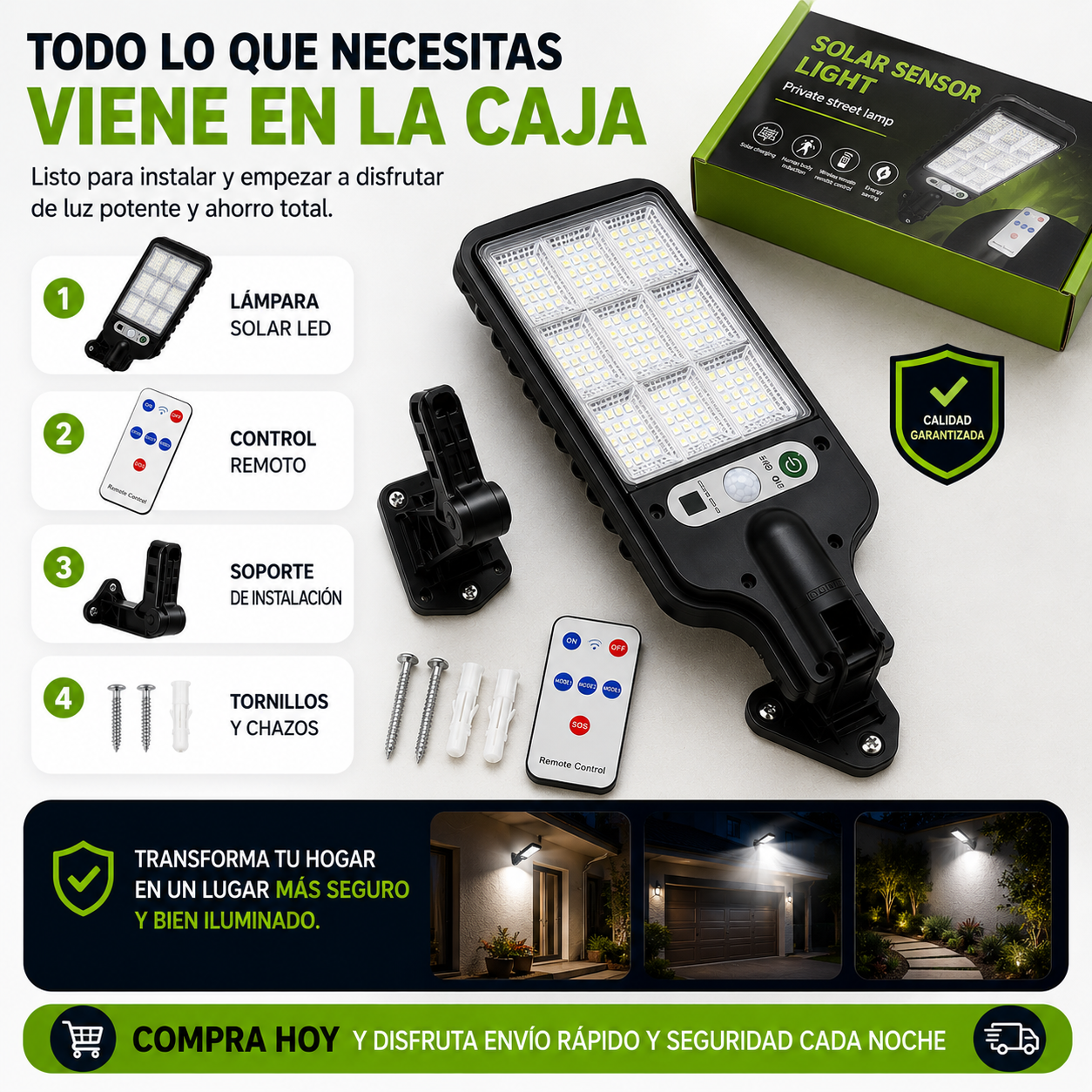Lámpara solar con sensor - Ilumina tus espacios exteriores de forma automática y sin cables