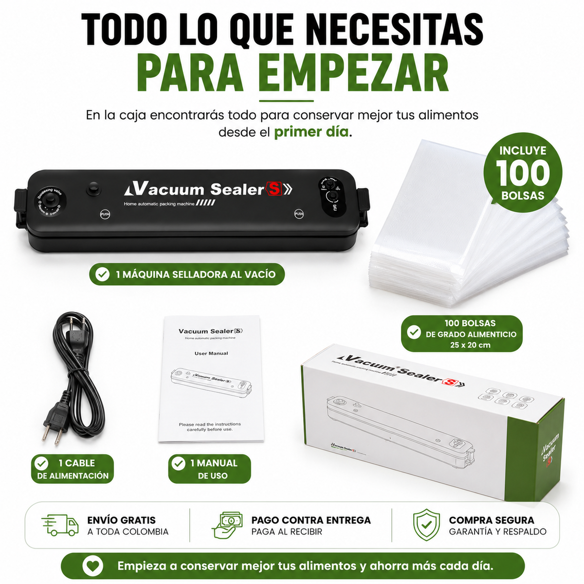 Maquina selladora al vacio + 100bolsas