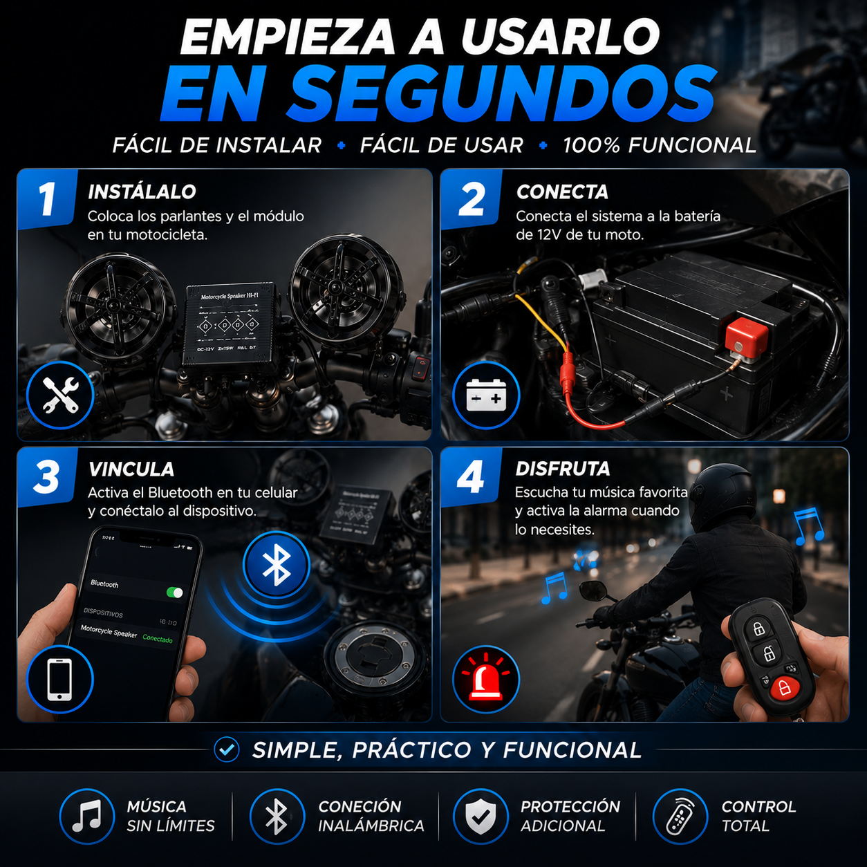 Radio Alarma Parlante™ Una Mejor Experiencia con Música y Seguridad para tu Moto