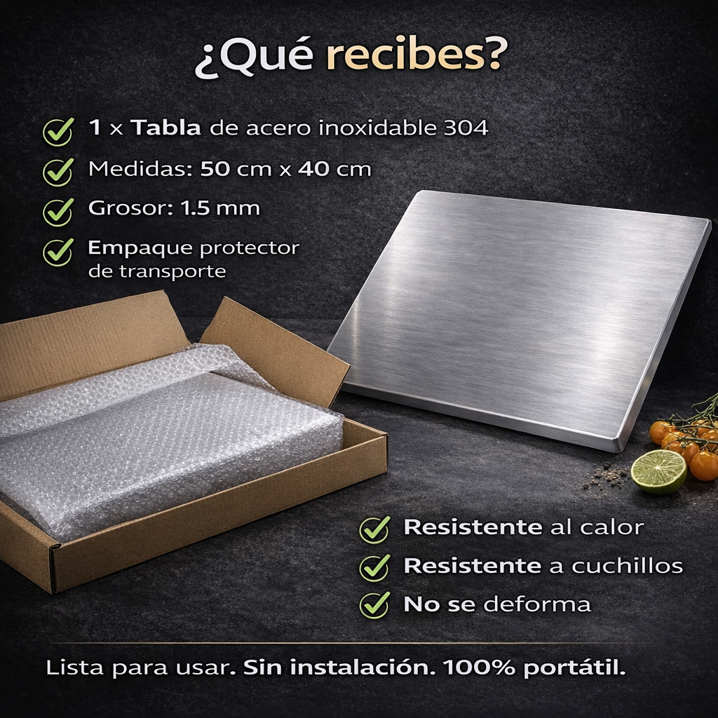 Tabla Profesional de Acero Inoxidable 304 – Más Higiene y Más Espacio en tu Cocina
