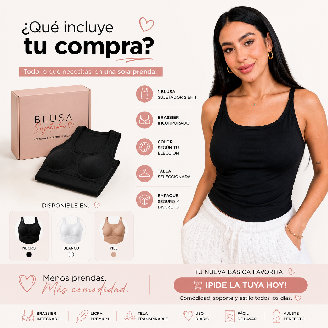 Blusa Sujetador 2 en 1 - La blusa que reemplaza tu brasier y te acompaña todo el día.