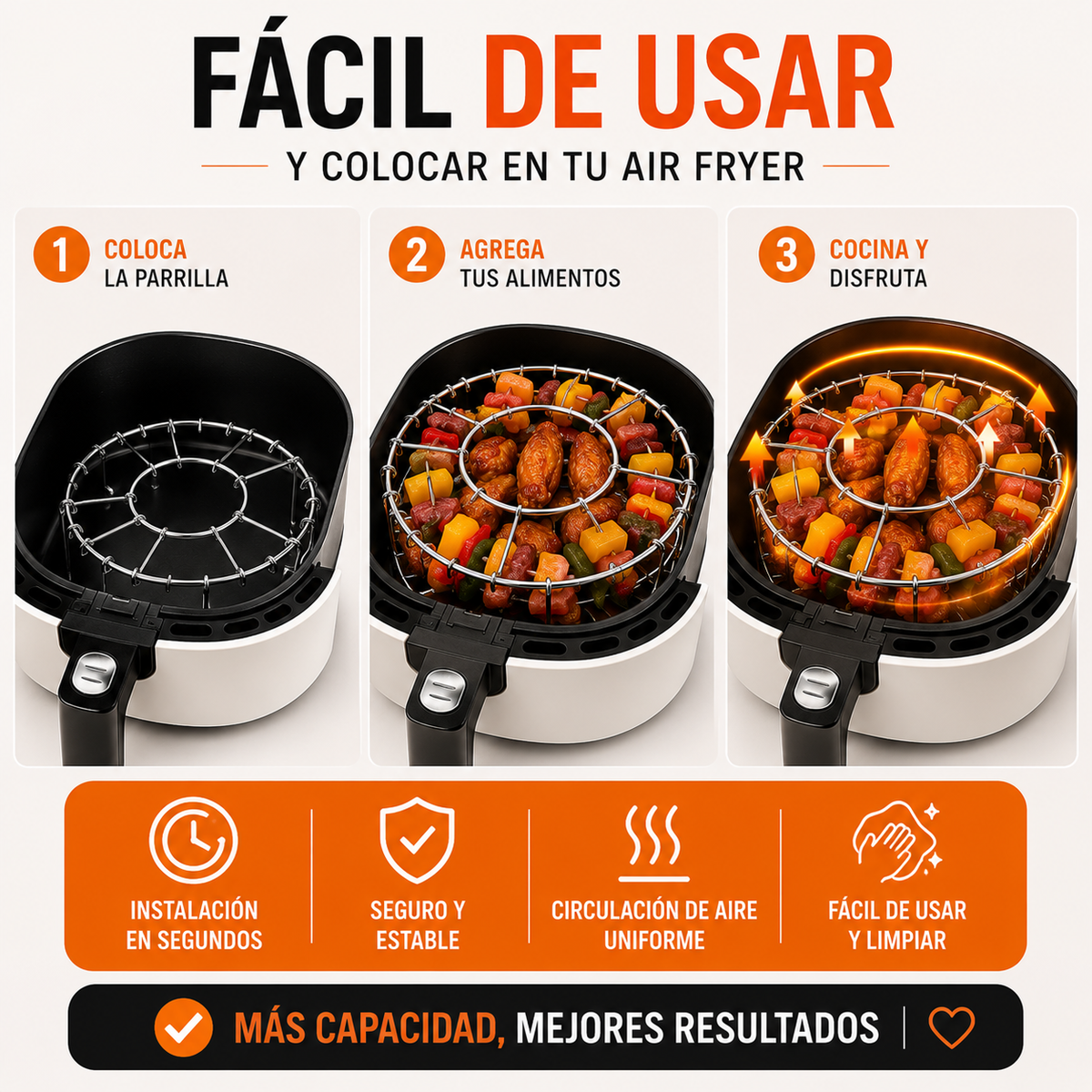 Parrilla para Air Fryer - Duplica la capacidad de tu Air Fryer y cocina más comida en menos tiempo