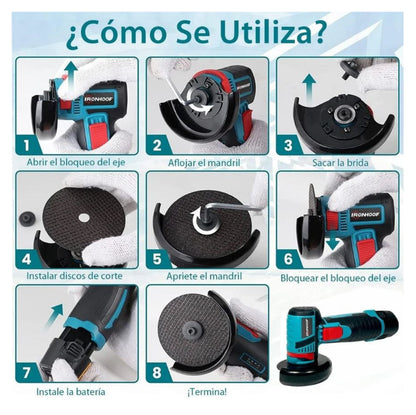 Mini amoladora angular 12V con disco de corte