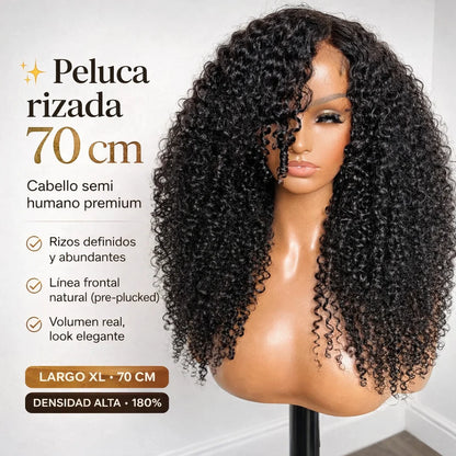 Perfect Hair l Peluca Rizada 70 cms de cabello Semi humano - Disimula la calvicie.