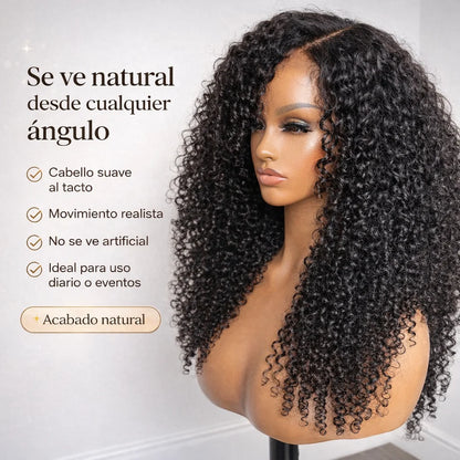 Perfect Hair l Peluca Rizada 70 cms de cabello Semi humano - Disimula la calvicie.
