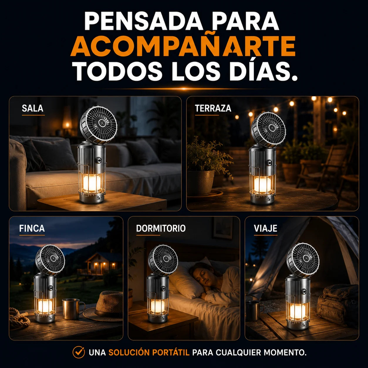 MagicLamp AIR™ 5 en 1 - Ilumina, refresca y mantente conectado donde más lo necesites.
