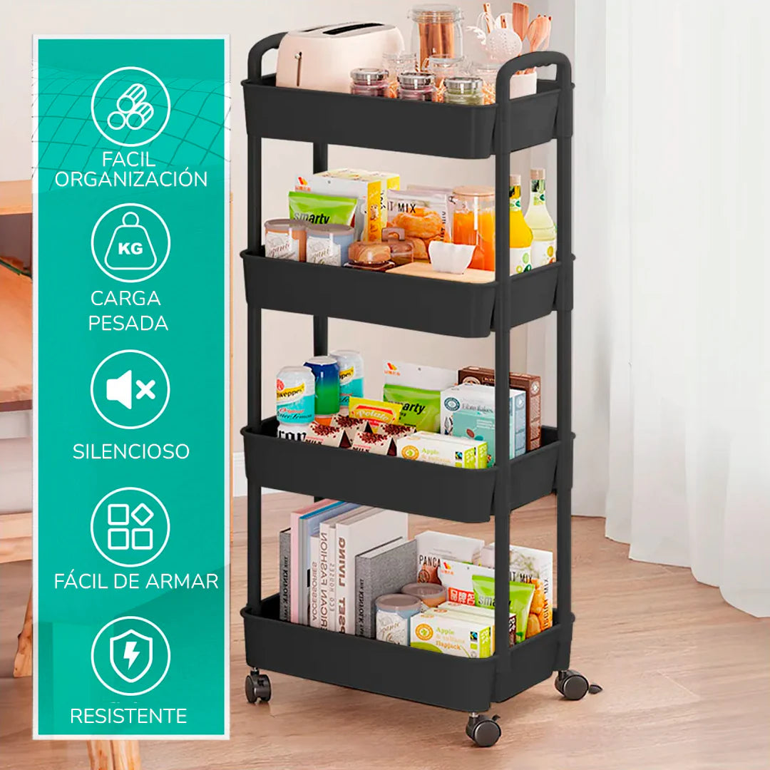 CARRITO ORGANIZADOR MULTIUSOS DE 4 NIVELES ¡Aprovecha Más Espacio Sin Necesidad de Remodelaciones!