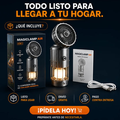 MagicLamp AIR™ 5 en 1 - Ilumina, refresca y mantente conectado donde más lo necesites.