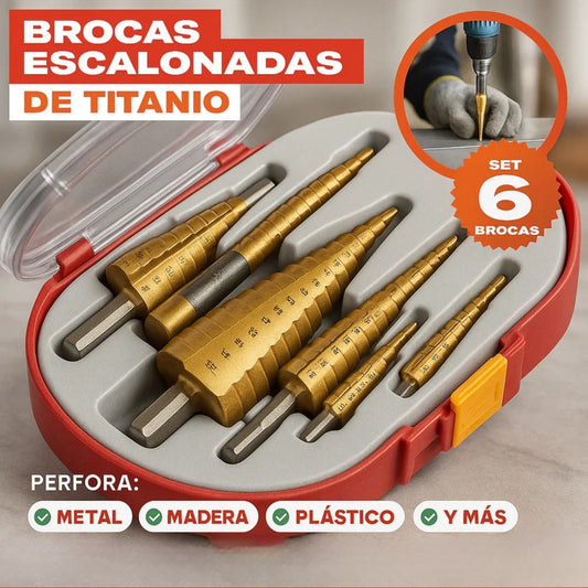 SET DE 6 BROCAS ESCALONADAS DE TITANIO