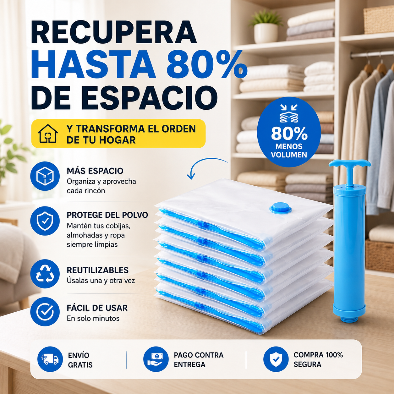 Organizador al Vacío Travel™ – Recupera hasta un 80% más de espacio y transforma el orden de tu hogar en minutos