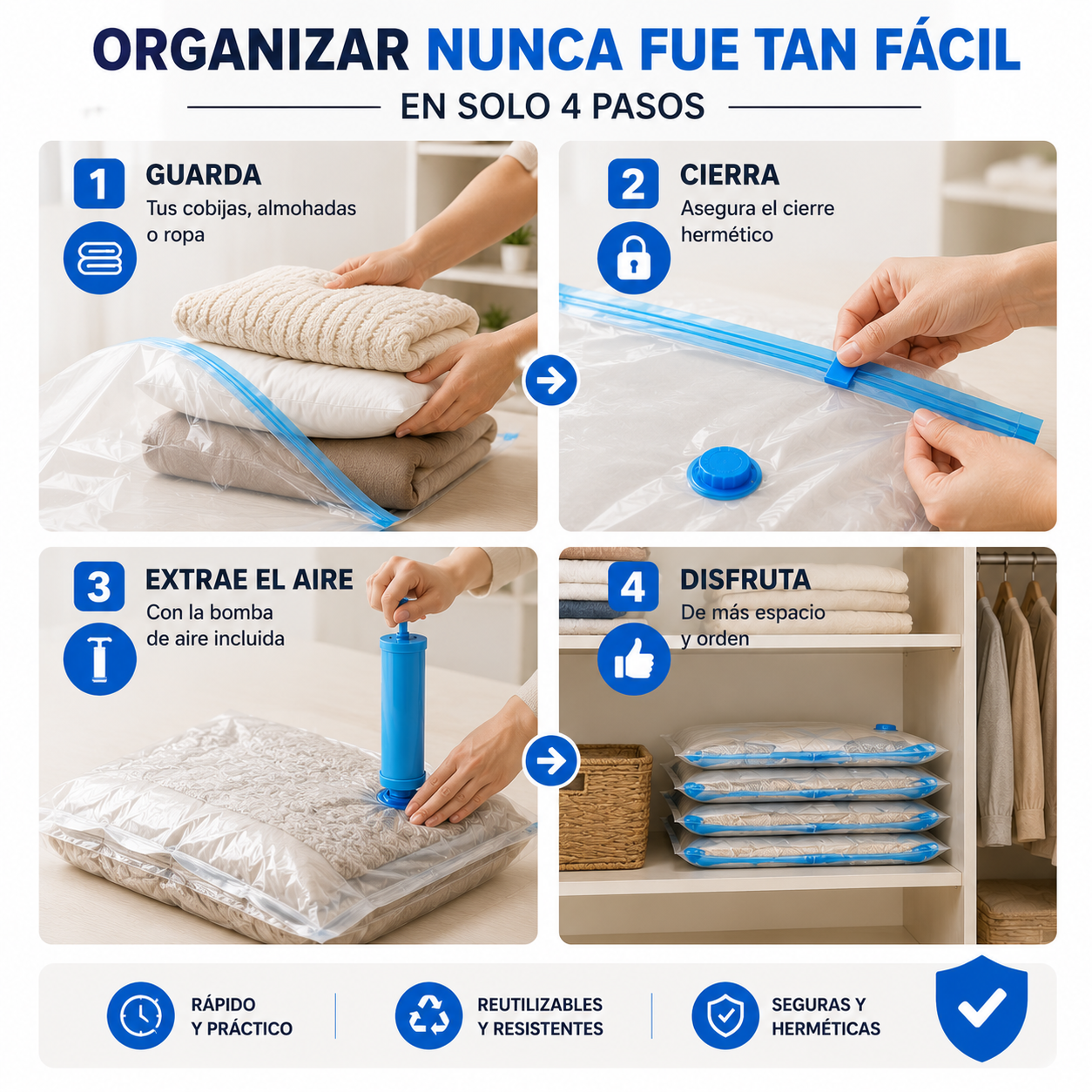 Organizador al Vacío Travel™ – Recupera hasta un 80% más de espacio y transforma el orden de tu hogar en minutos