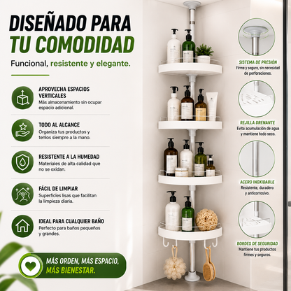 Organizador Esquinero - Aprovecha cada rincón de tu baño y mantén todo organizado sin perforar paredes.
