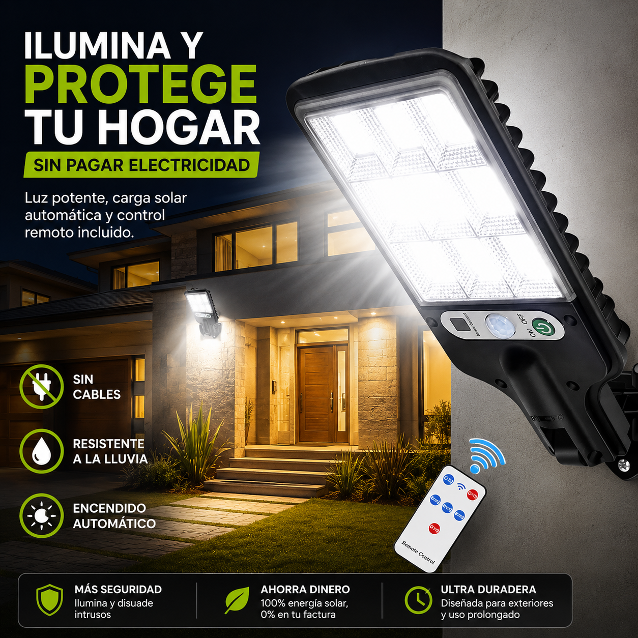 Lámpara solar con sensor - Ilumina tus espacios exteriores de forma automática y sin cables