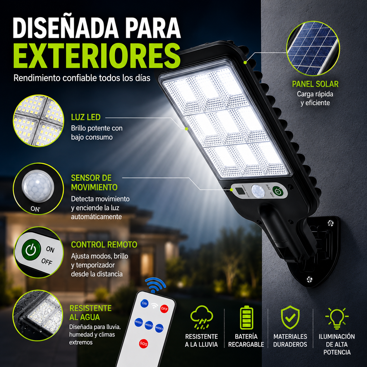 Lámpara solar con sensor - Ilumina tus espacios exteriores de forma automática y sin cables