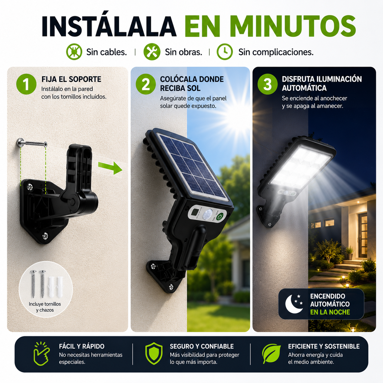 Lámpara solar con sensor - Ilumina tus espacios exteriores de forma automática y sin cables