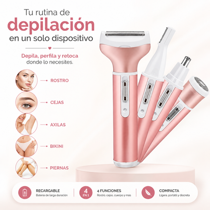 Depiladora 4 en 1 -  Cuida tu piel y mantén cada detalle bajo control desde la comodidad de tu hogar