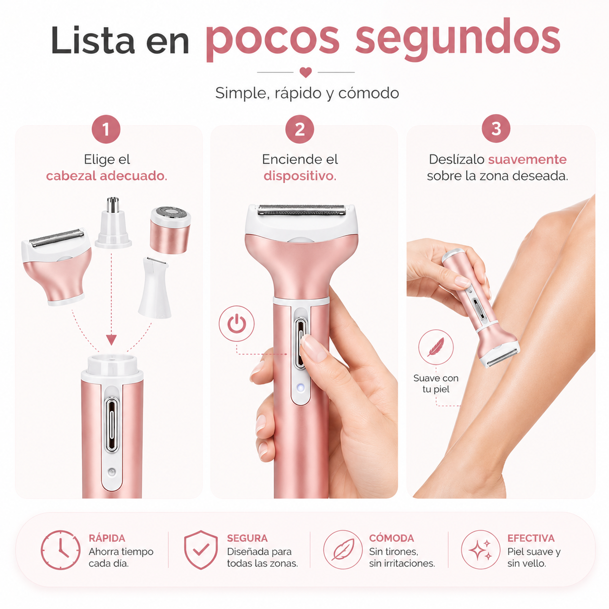 Depiladora 4 en 1 -  Cuida tu piel y mantén cada detalle bajo control desde la comodidad de tu hogar