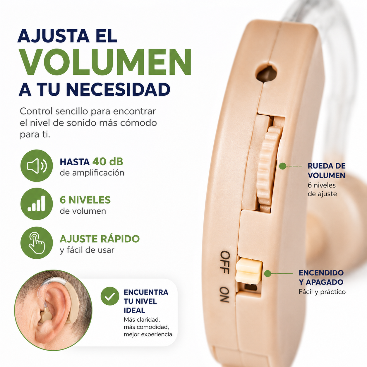 Amplificador Auditivo Ajustable - Escucha Más Claro y Disfruta Cada Conversación con Mayor Comodidad