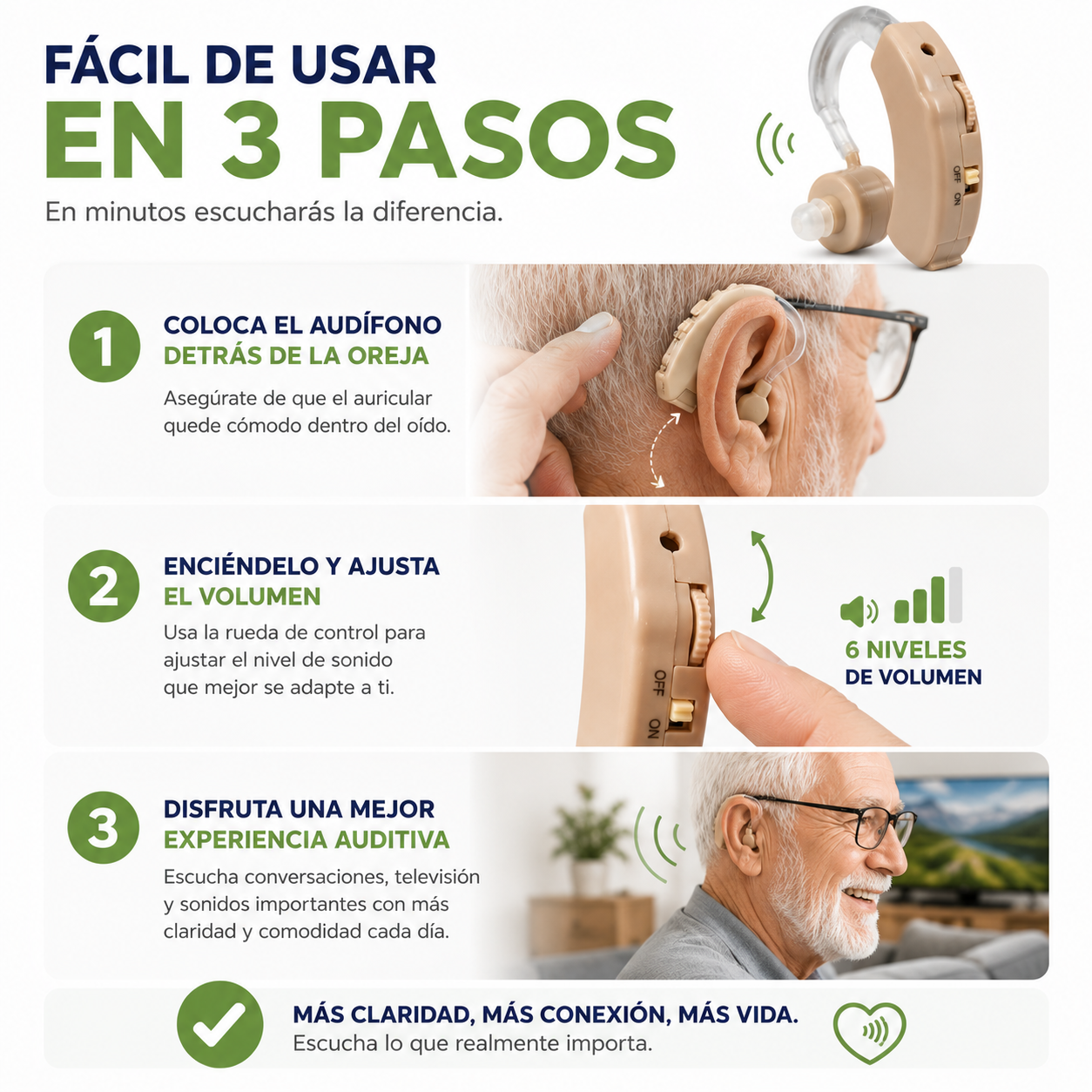 Amplificador Auditivo Ajustable - Escucha Más Claro y Disfruta Cada Conversación con Mayor Comodidad