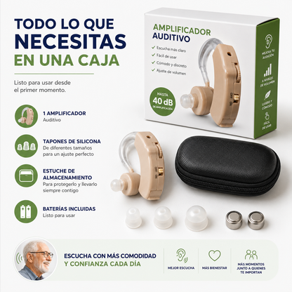 Amplificador Auditivo Ajustable - Escucha Más Claro y Disfruta Cada Conversación con Mayor Comodidad