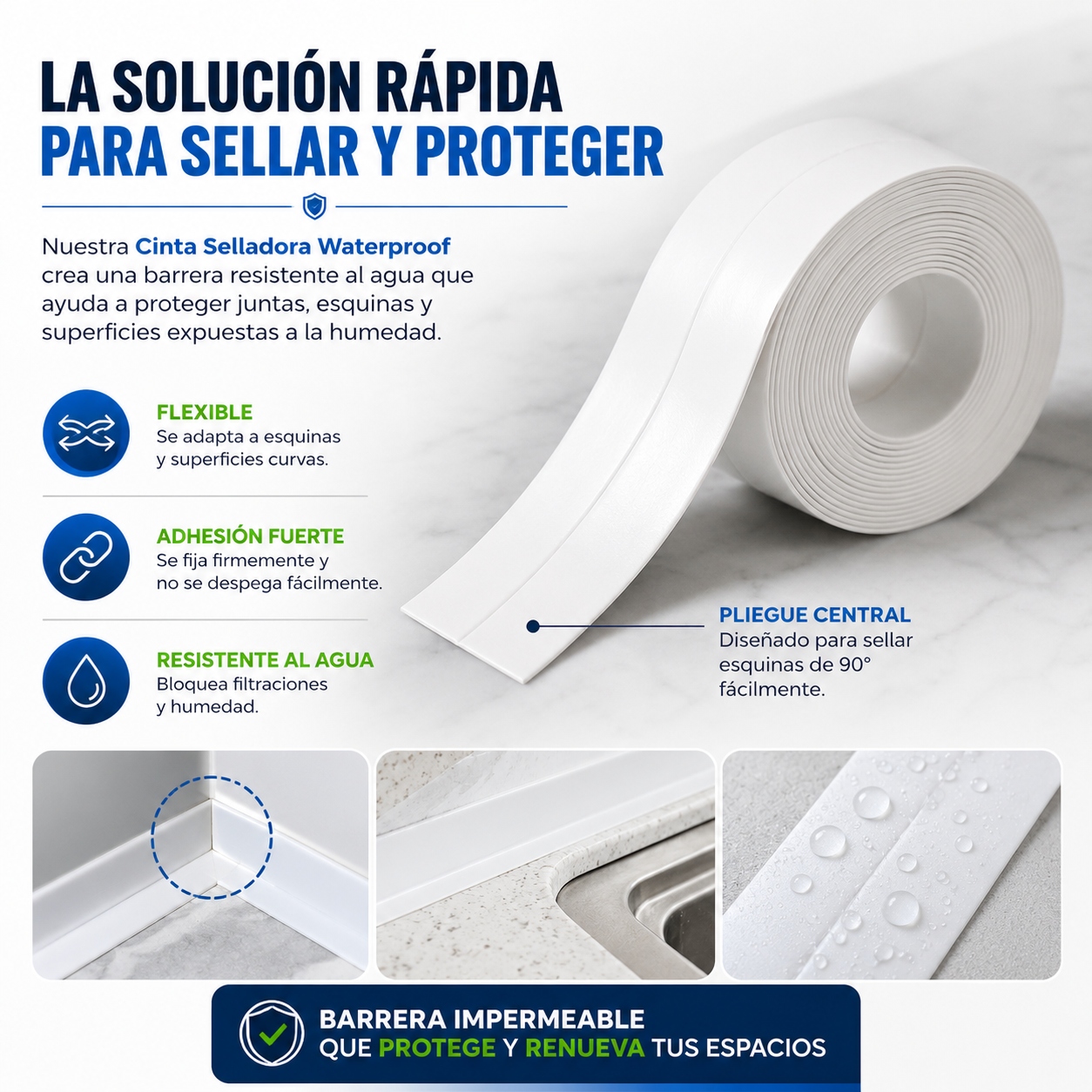 Cinta Selladora Waterproof Premium™ Protege tus espacios de la humedad y renueva su apariencia en minutos