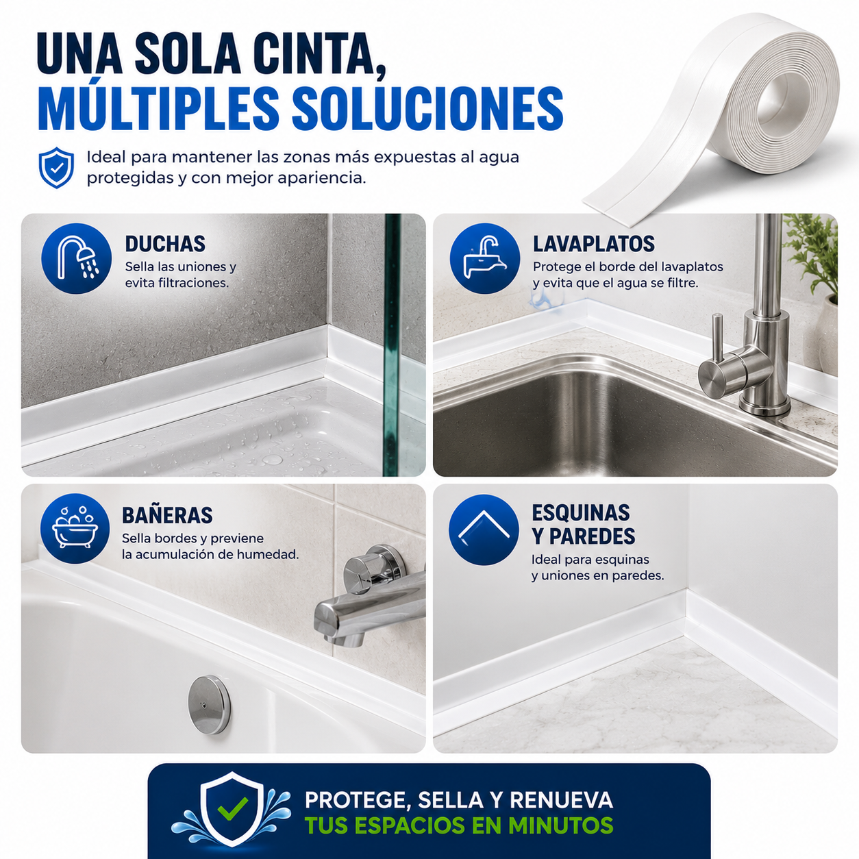 Cinta Selladora Waterproof Premium™ Protege tus espacios de la humedad y renueva su apariencia en minutos
