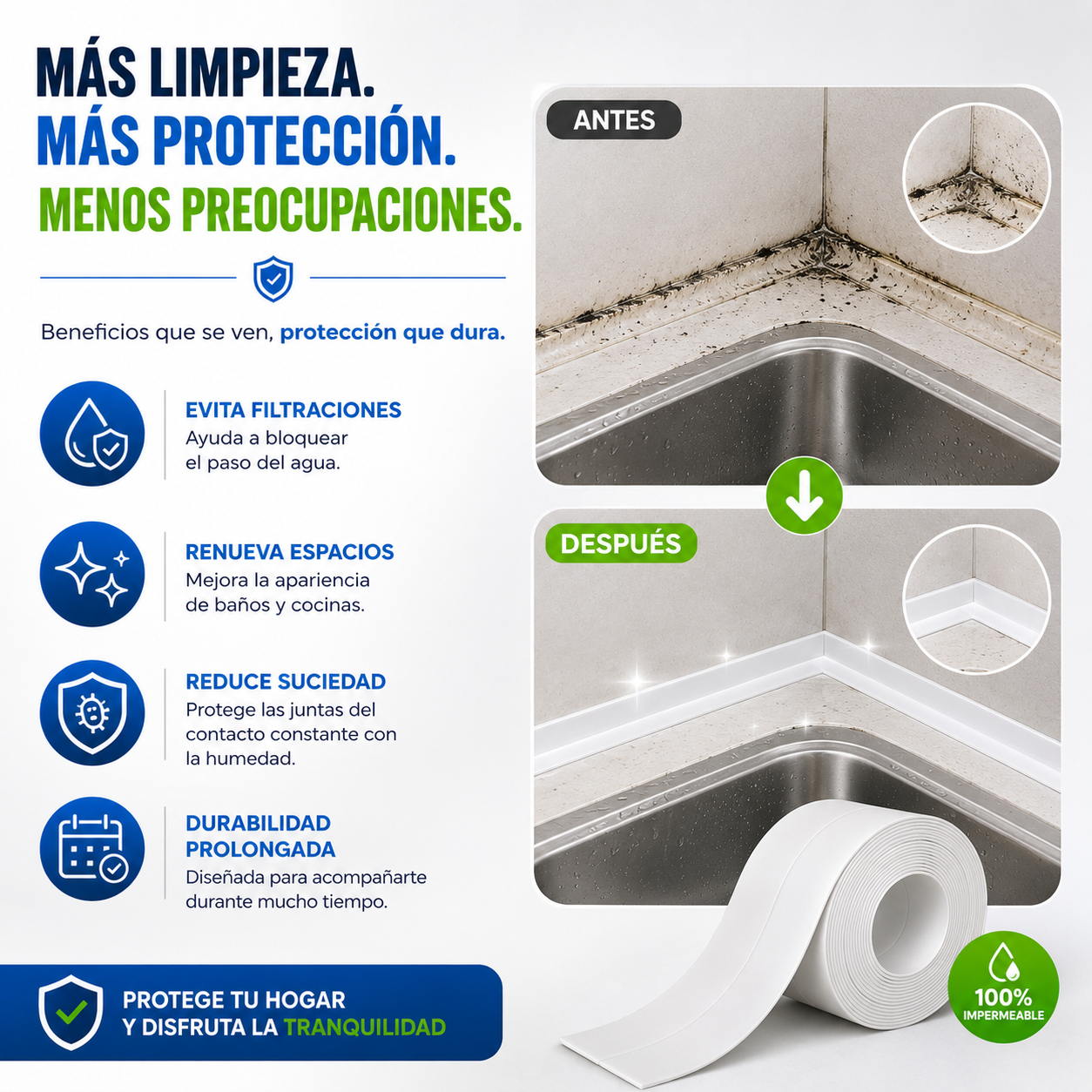 Cinta Selladora Waterproof Premium™ Protege tus espacios de la humedad y renueva su apariencia en minutos