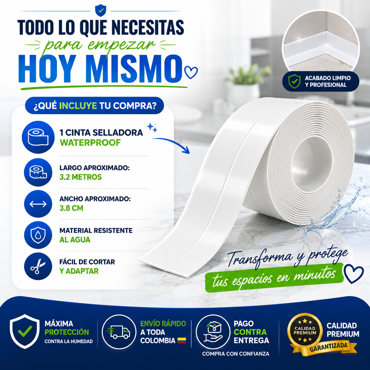 Cinta Selladora Waterproof Premium™ Protege tus espacios de la humedad y renueva su apariencia en minutos