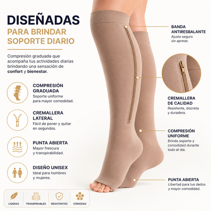 MEDIAS ANTI VÁRICES ZIP SOX™ Soporte, comodidad y facilidad de uso en una sola media de compresión.