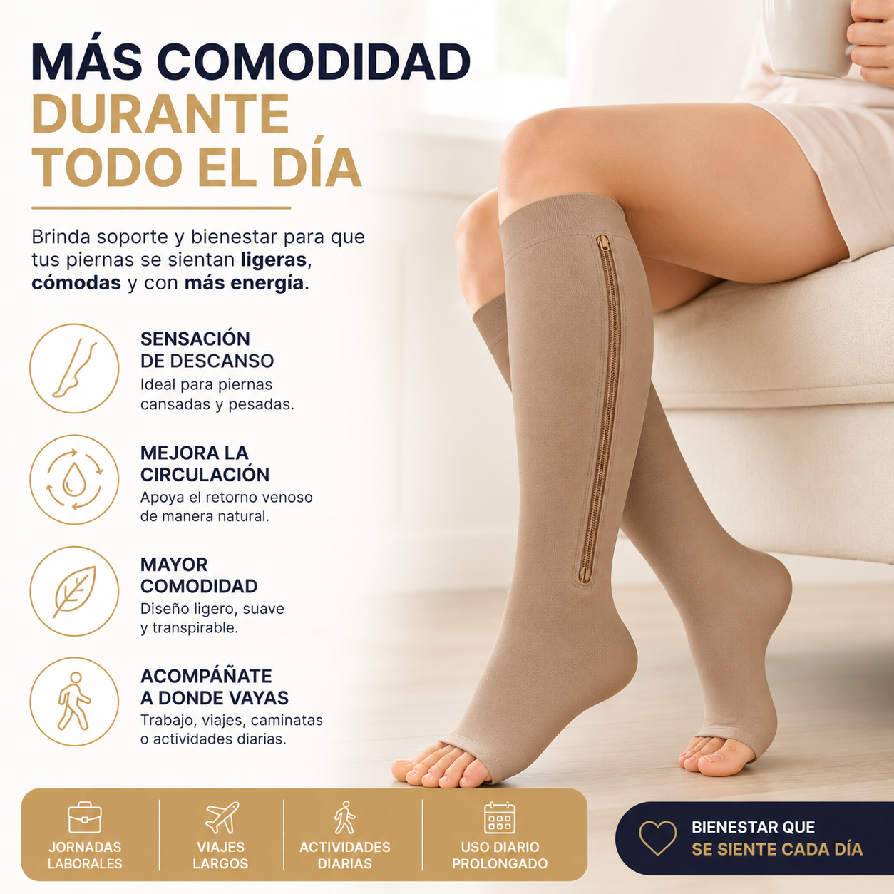 MEDIAS ANTI VÁRICES ZIP SOX™ Soporte, comodidad y facilidad de uso en una sola media de compresión.