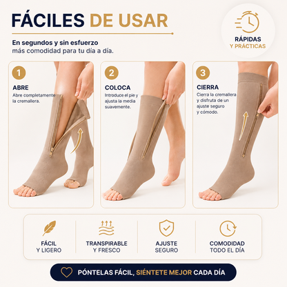 MEDIAS ANTI VÁRICES ZIP SOX™ Soporte, comodidad y facilidad de uso en una sola media de compresión.