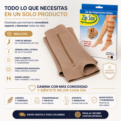 MEDIAS ANTI VÁRICES ZIP SOX™ Soporte, comodidad y facilidad de uso en una sola media de compresión.