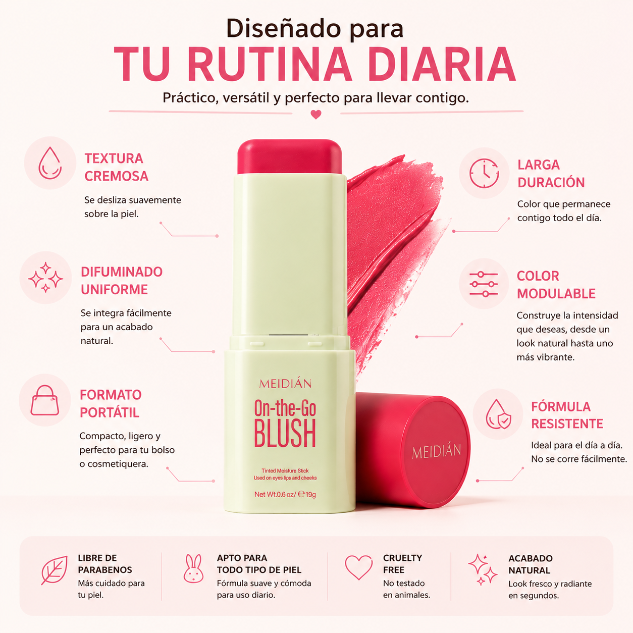 RUBOR 3 EN 1 ✨ El toque de color perfecto para mejillas, labios y párpados en un solo producto.