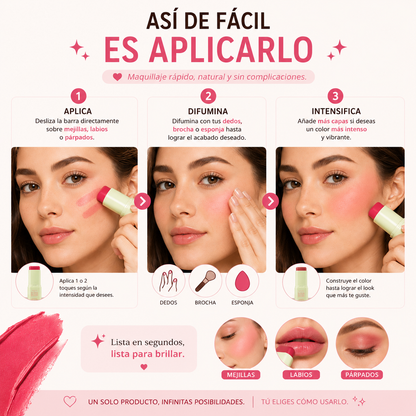 RUBOR 3 EN 1 ✨ El toque de color perfecto para mejillas, labios y párpados en un solo producto.