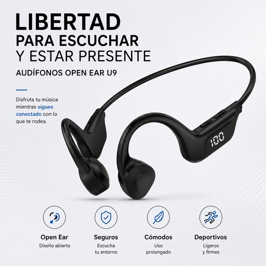 Audífonos Open Ear U9 - Escucha tu música sin dejar de escuchar lo que pasa a tu alrededor.