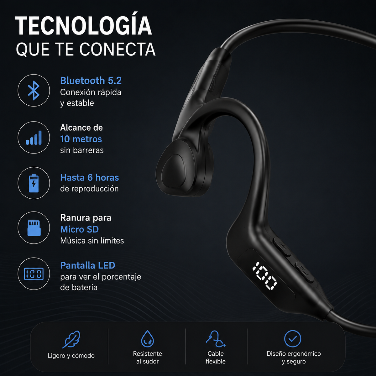Audífonos Open Ear U9 - Escucha tu música sin dejar de escuchar lo que pasa a tu alrededor.