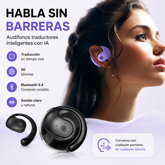 Audífonos Traductores Inteligentes con IA - Comunícate en hasta 50 idiomas de forma más fácil, estés donde estés.