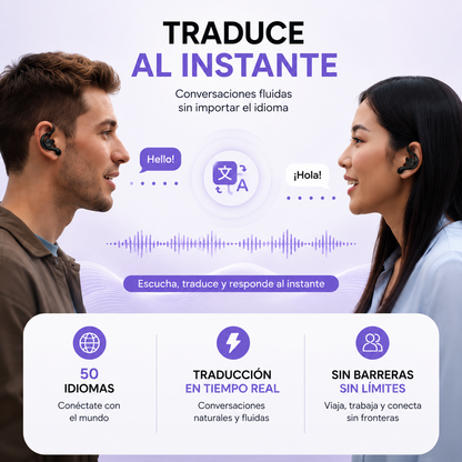 Audífonos Traductores Inteligentes con IA - Comunícate en hasta 50 idiomas de forma más fácil, estés donde estés.