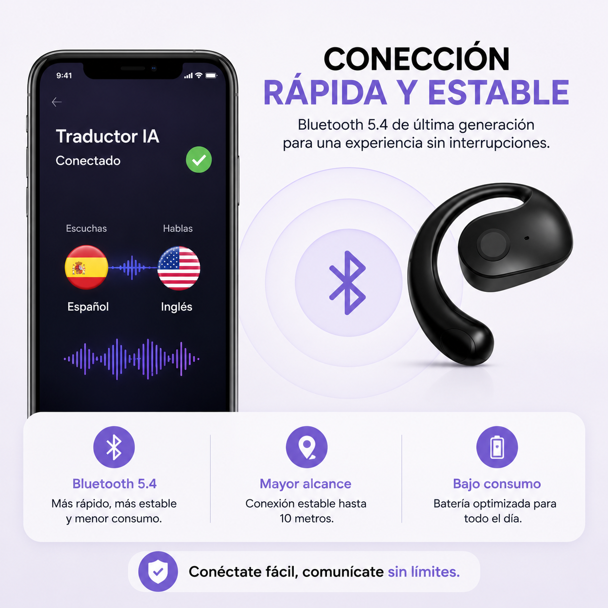 Audífonos Traductores Inteligentes con IA - Comunícate en hasta 50 idiomas de forma más fácil, estés donde estés.