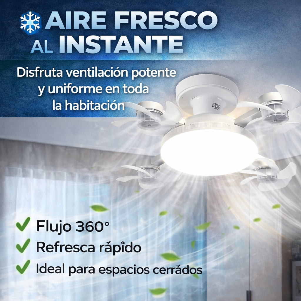 Ventilador de Techo con Luz LED 3 en 1 – Aire Fresco, Iluminación y Control Total en un Solo Dispositivo