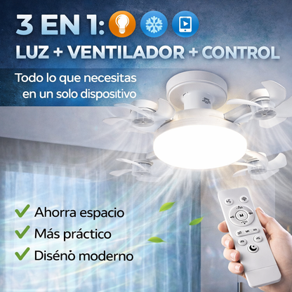 Ventilador de Techo con Luz LED 3 en 1 – Aire Fresco, Iluminación y Control Total en un Solo Dispositivo