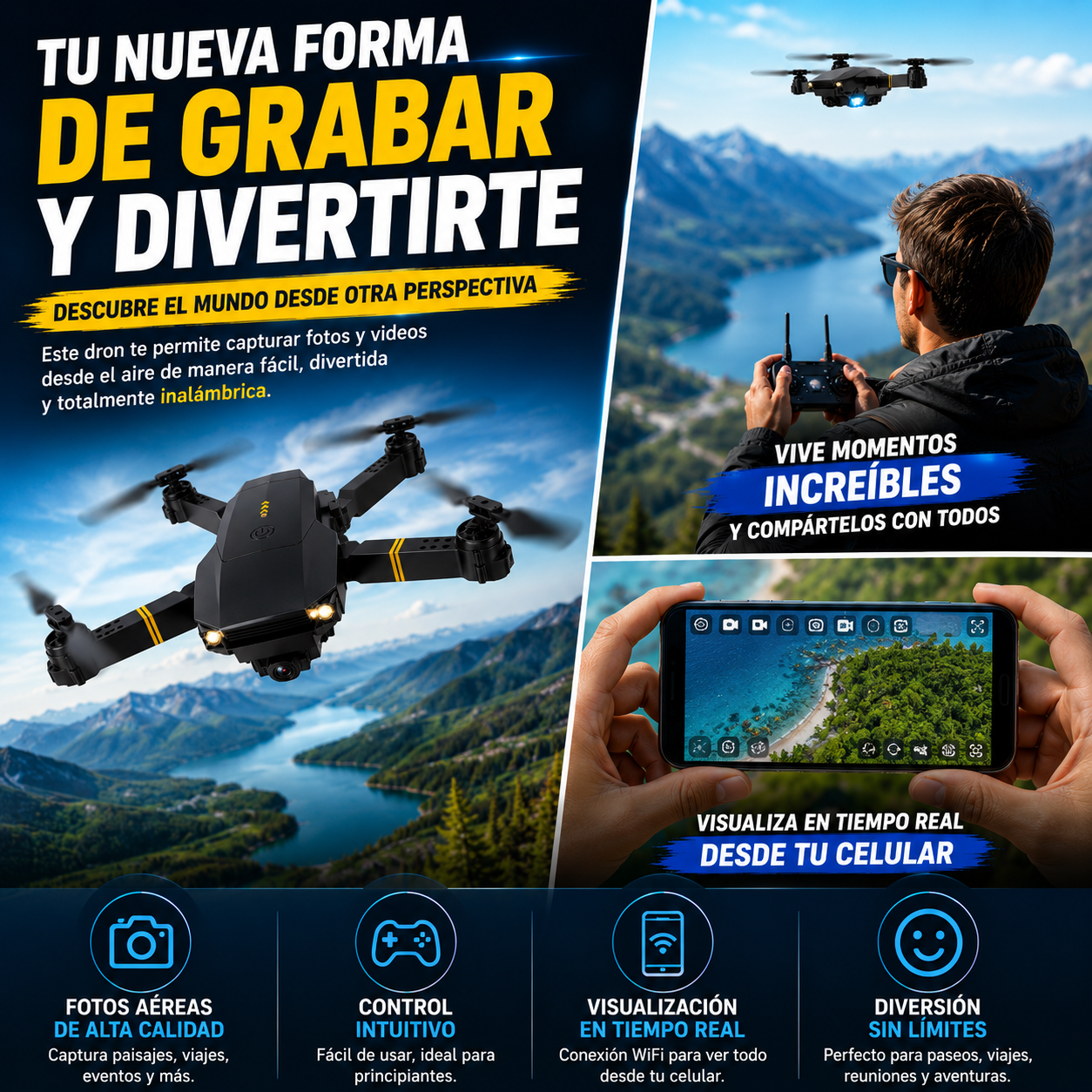Dron 998 Pro Max™ Captura momentos épicos desde el aire sin gastar una fortuna