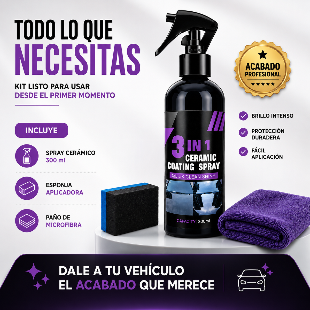 ✨ Ceramic Coating Spray 3 en 1™ - Brillo Intenso y Protección para Tu Vehículo en Minutos