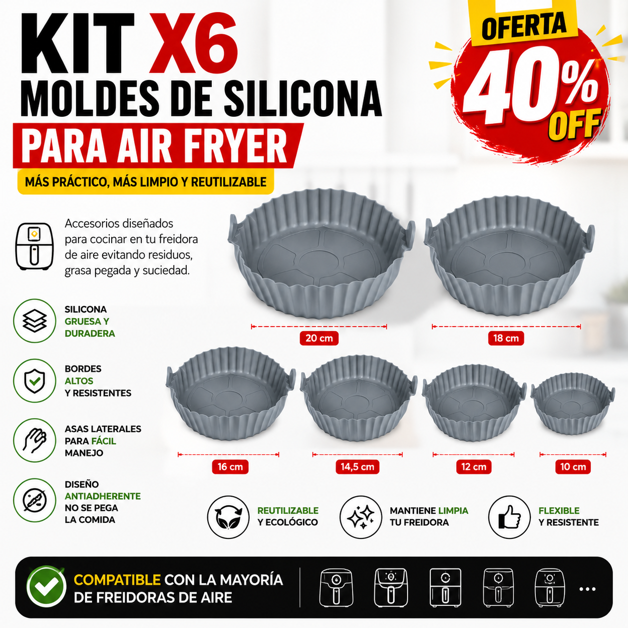 MOLDES SILICONA - Cocina Sin Ensuciar Tu Freidora de Aire KIT X6