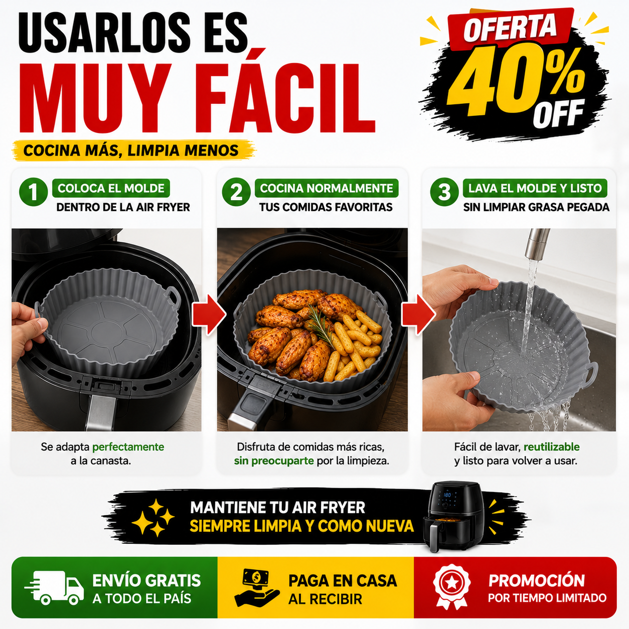 MOLDES SILICONA - Cocina Sin Ensuciar Tu Freidora de Aire KIT X6