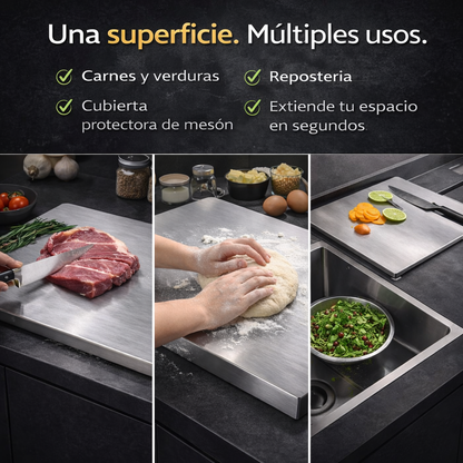 Tabla Profesional de Acero Inoxidable 304 – Más Higiene y Más Espacio en tu Cocina