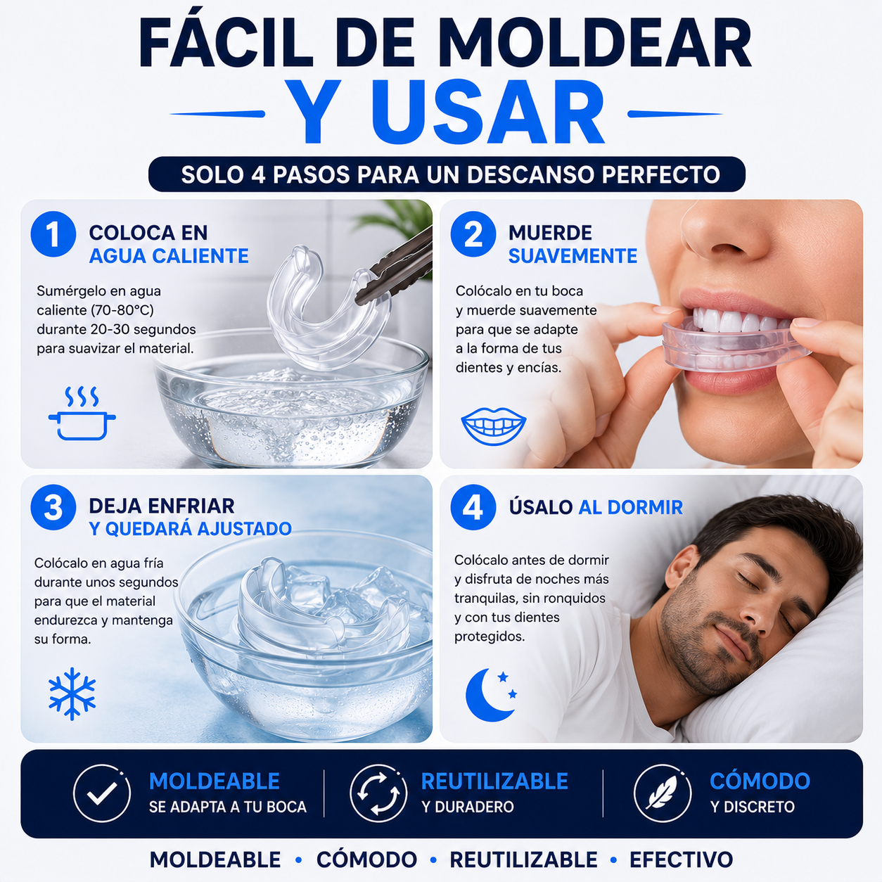 Protector Dental Anti Ronquidos y Bruxismo™ Duerme Más Tranquilo y Protege Tus Dientes Todas las Noches