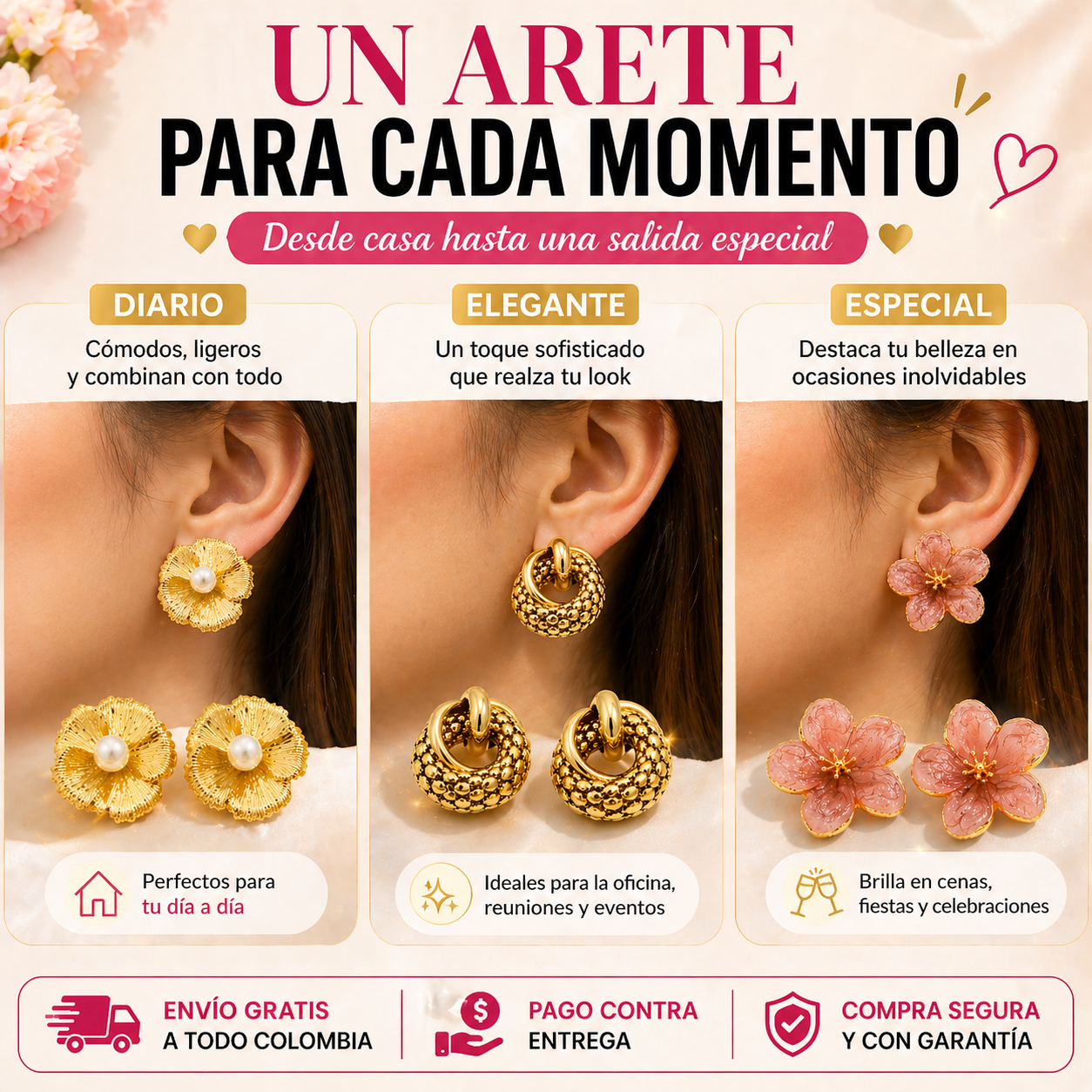 Combo 3 Aretes Elegantes – Eleva tu estilo todos los días sin complicarte