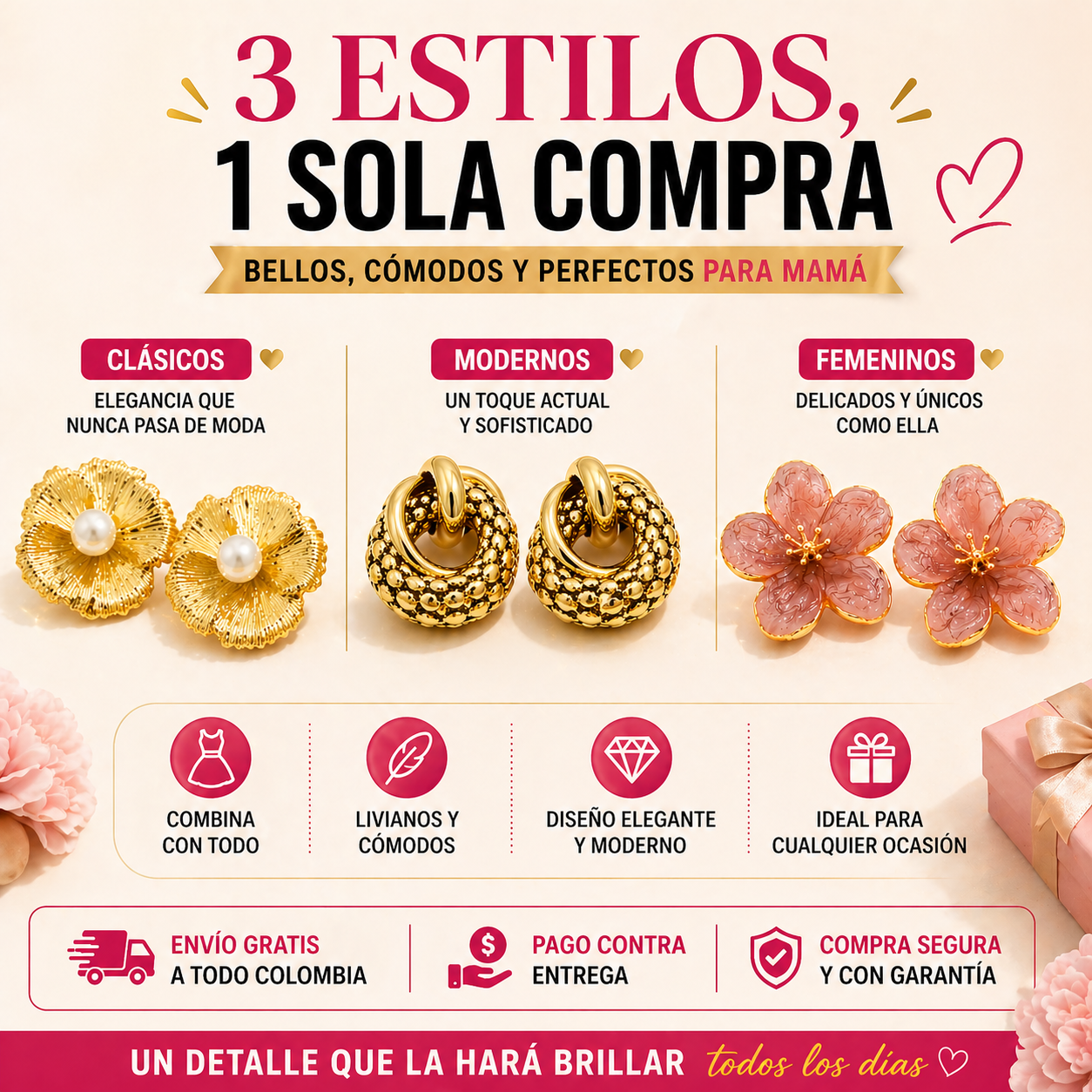 Combo 3 Aretes Elegantes – Eleva tu estilo todos los días sin complicarte
