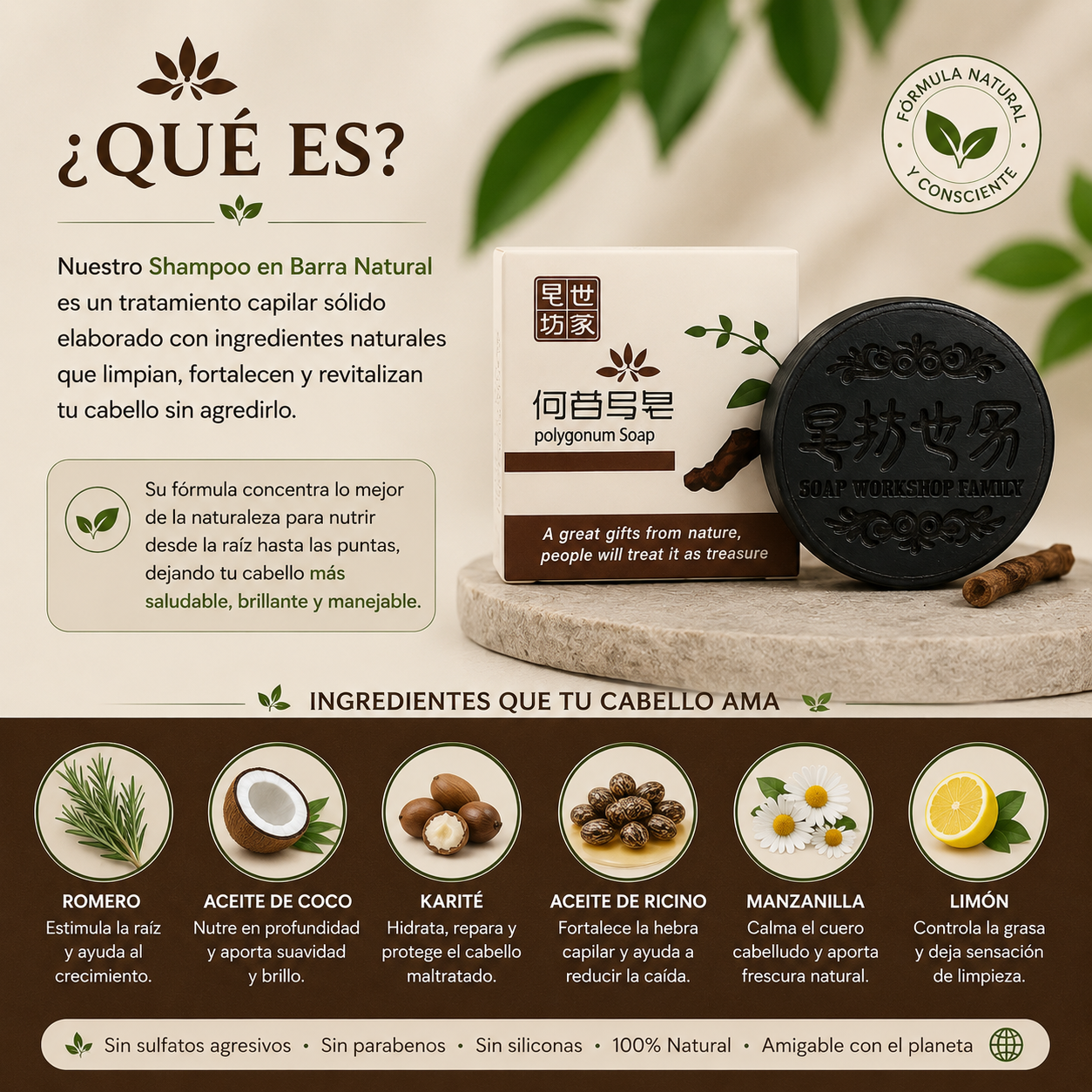 SHAMPOO EN BARRA NATURAL 🌿✨ Cabello limpio, suave y con brillo natural sin químicos agresivos